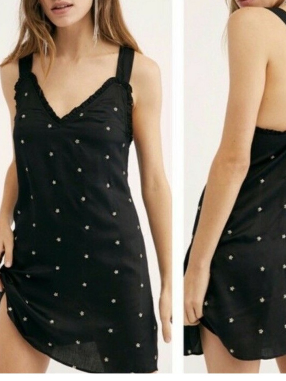 Free People Dreaming of You boho Embellished Slip Dress Mini Black Rhinestone